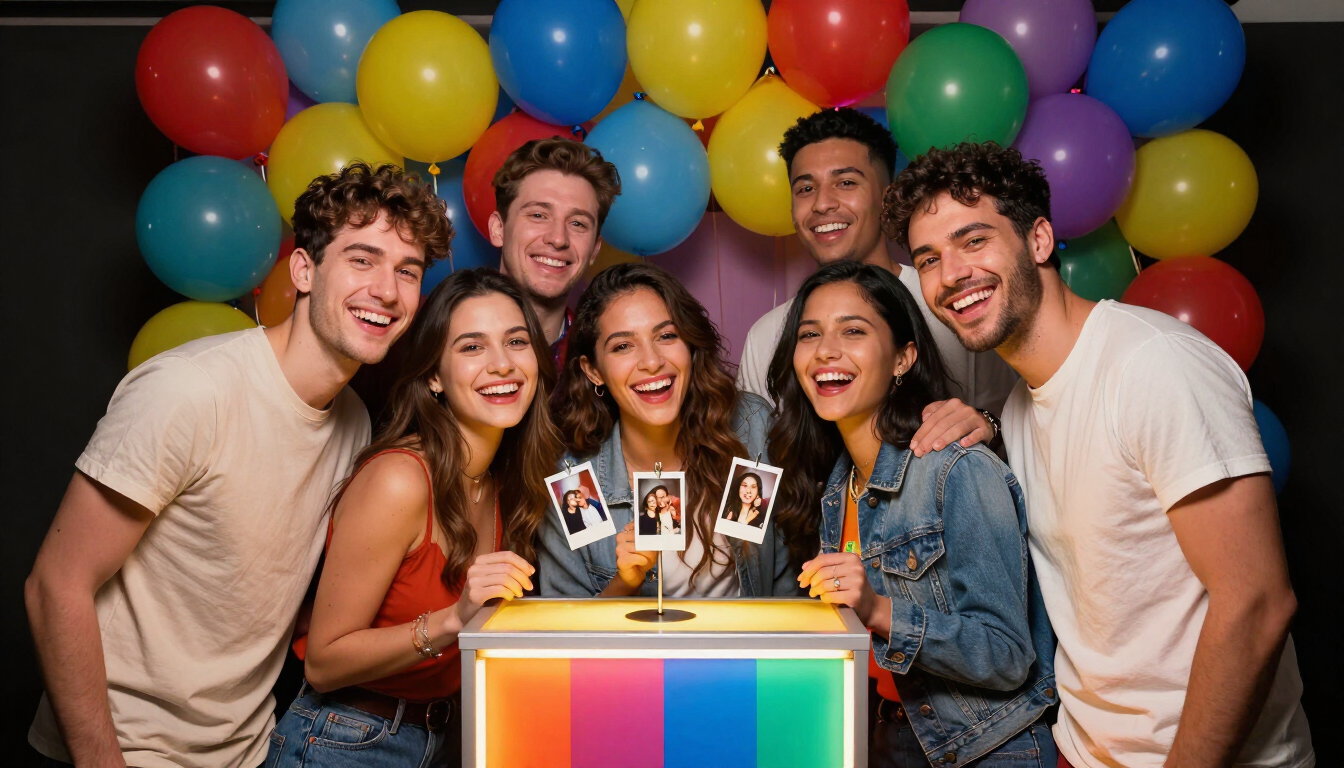 Guests laughing at an EverGlow Booths event photo booth setup